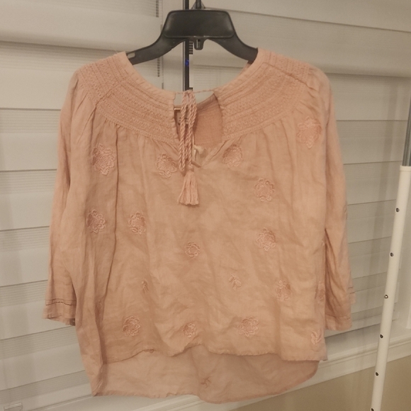 Magaschoni Tops - MAGASCHONI Pale Mauve 100% Linen Embroidered Blouse Size M